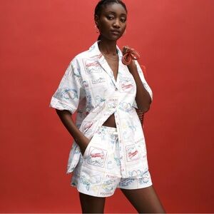 Damson Madder Buon Appetito Embroidered Camp Shirt Fun Art to Wear